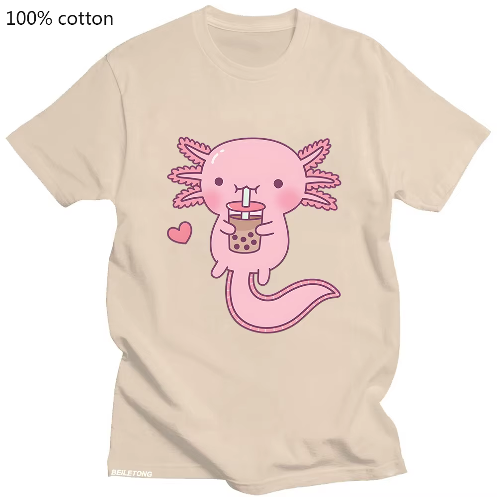 T-shirt imprimé rose Axlotl Kawaii Bubble Tea pour femmes