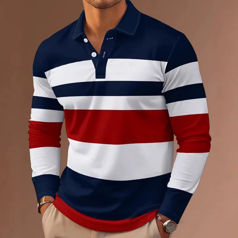 Polo à manches longues rayé multicolore pour homme