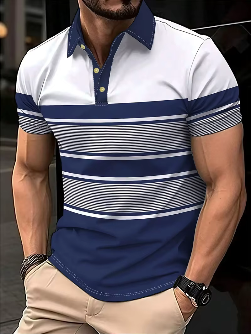 Chemises polo simples à rayures pour hommes
