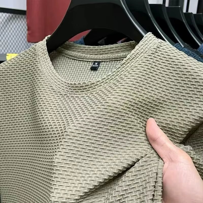 Maille glace soie T-shirt hommes à manches courtes col rond nouveau T-manches