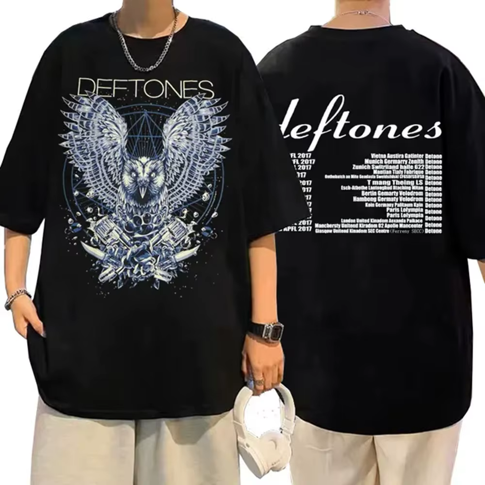 Deftones fille yeux dessin animé T-shirts 90s Vintage mode à manches courtes hauts noirs été Styles japonais col rond T-shirts 72515
