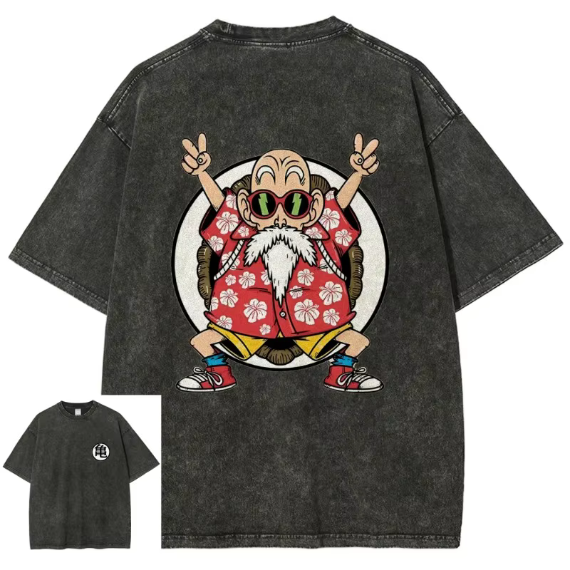 Dragon Ball Anime 2026 nouveau maître chaud Roshi lavé hommes 2025 été T-shirt Harajuku rétro rue ample femmes décontracté haut de sport