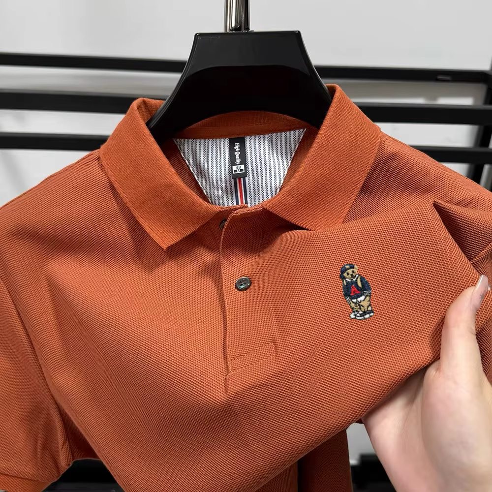 Polo à manches courtes pour hommes T-shirt respirant 100% coton marque haut de gamme ours de dessin animé