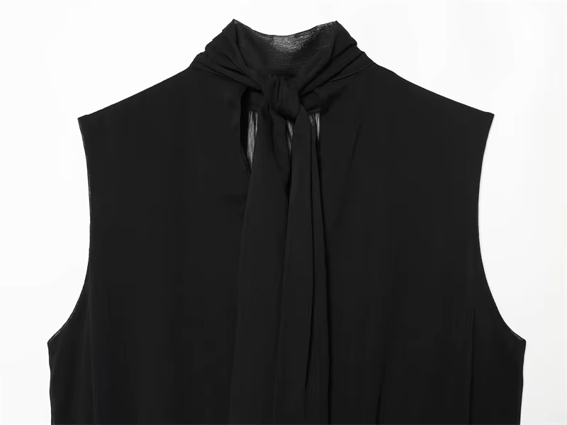 Haut plissé noir sans manches pour femme