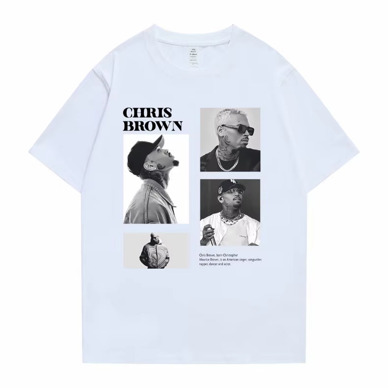 Pop chanteur Chris marron imprimé graphique t-shirt hommes femmes Hip Hop mode surdimensionné t-shirts hauts