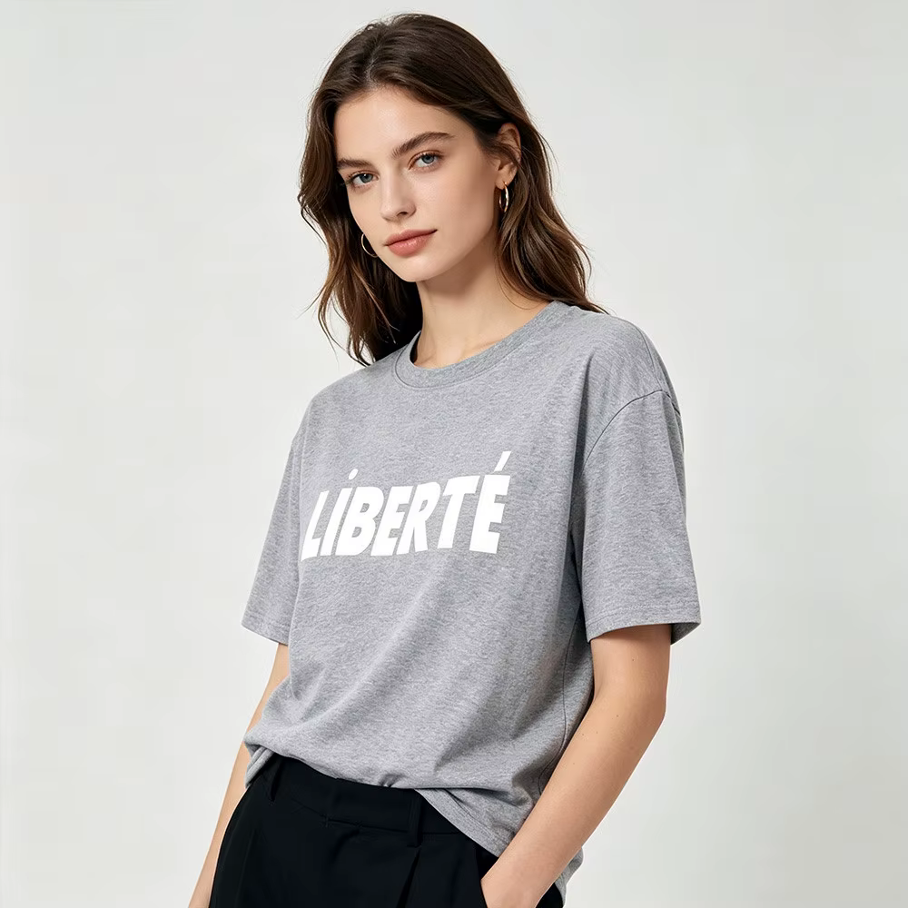 Liberte lettres françaises impression femme élégant à manches courtes t-shirts été ample coton décontracté hauts Ins