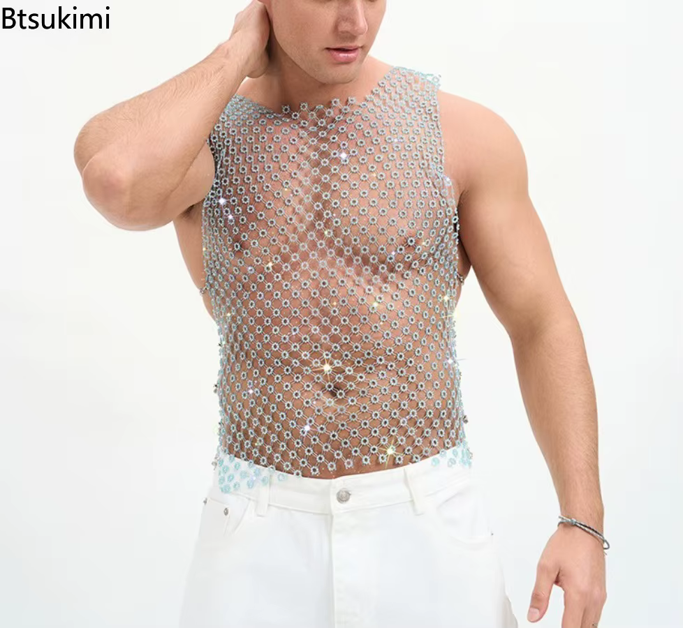 Nouveaux débardeurs vintage à sequins brillants pour hommes