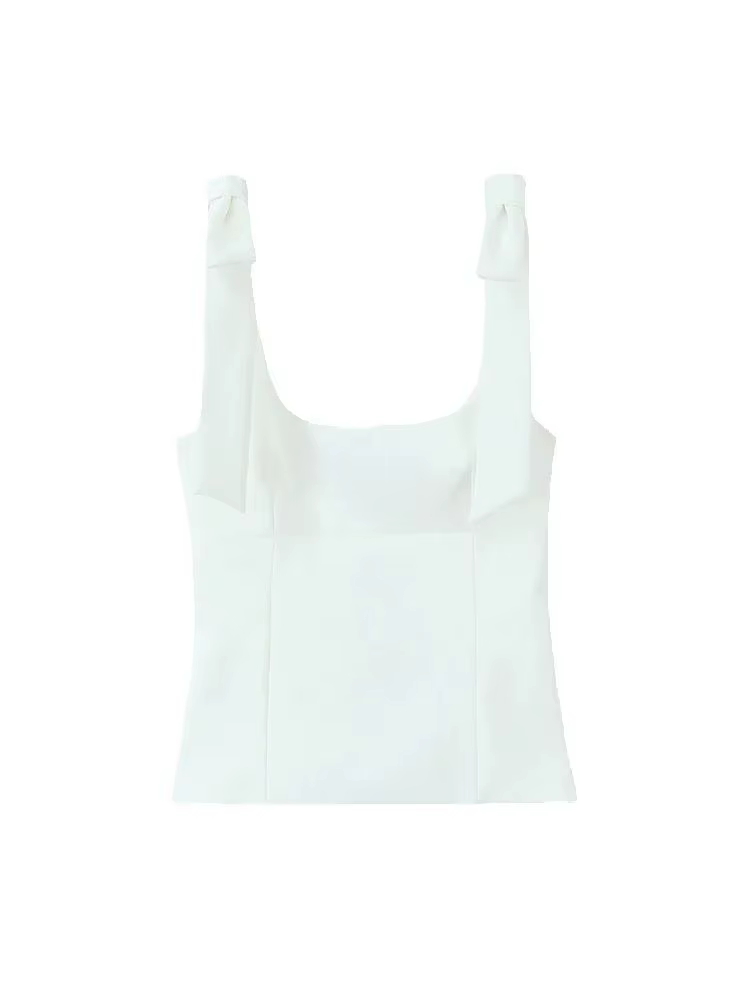 Femmes mode bretelles avec nœud ajusté débardeur col carré côté fermeture éclair femme Camis Mujer