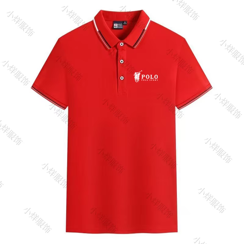 Polo pour homme à col rayé, logo cheval classique, manches courtes, décontracté, respirant, noir, pour le sport et le quotidien