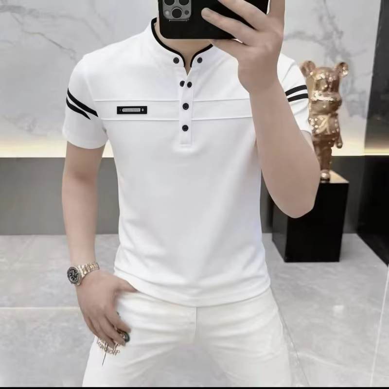 T-shirt d'été pour homme à col Henry