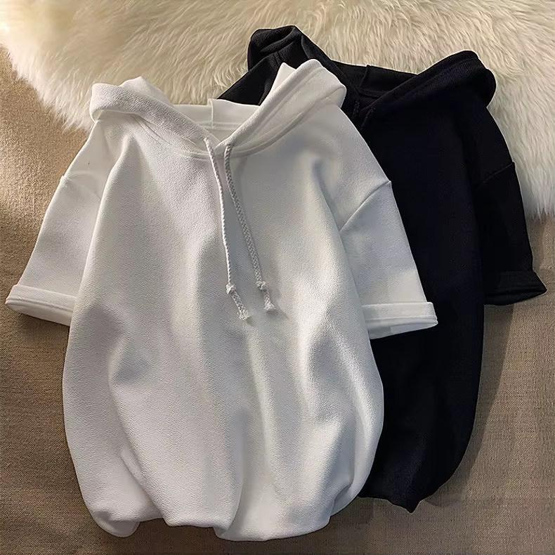 Sweat-shirt à capuche et manches courtes pour hommes