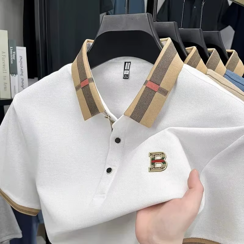 Marque de luxe logo polo à manches courtes hommes été nouveau haut de gamme en soie coton respirant Paul T-shirt mode décontracté vêtements pour hommes