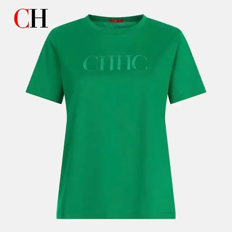 T-shirt élégant brodé de lettres CH 2026 en coton doux à manches courtes
