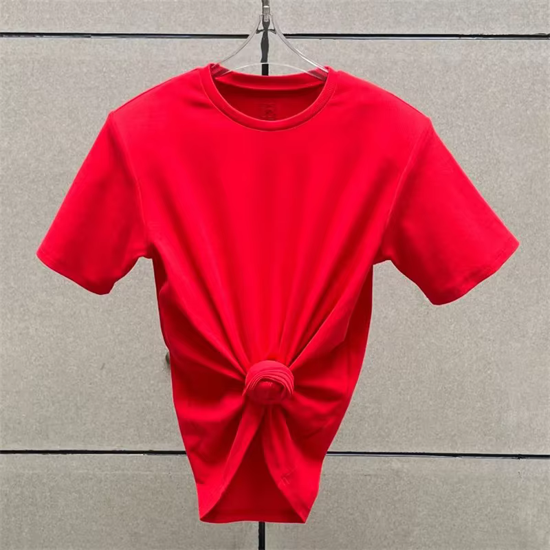 T-shirt femme 2025 été nouveau épaule rembourré coupe ajustée haut à manches courtes pur coton col rond pull y2k