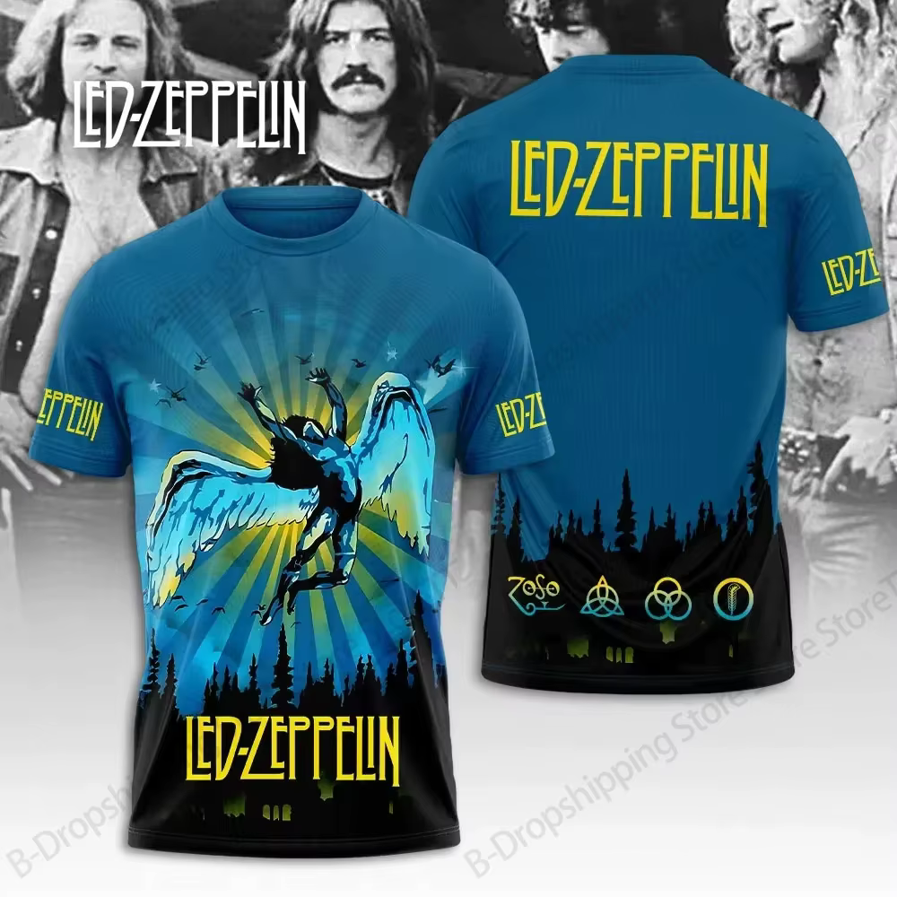 Nouveau T-shirt imprimé en 3D vintage Led Zeppelin pour hommes et femmes