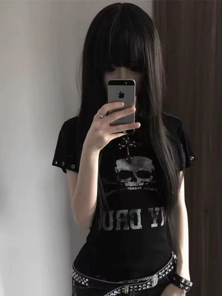 Seeslim Goth Print T-shirt femme manches courtes gothique graphique
