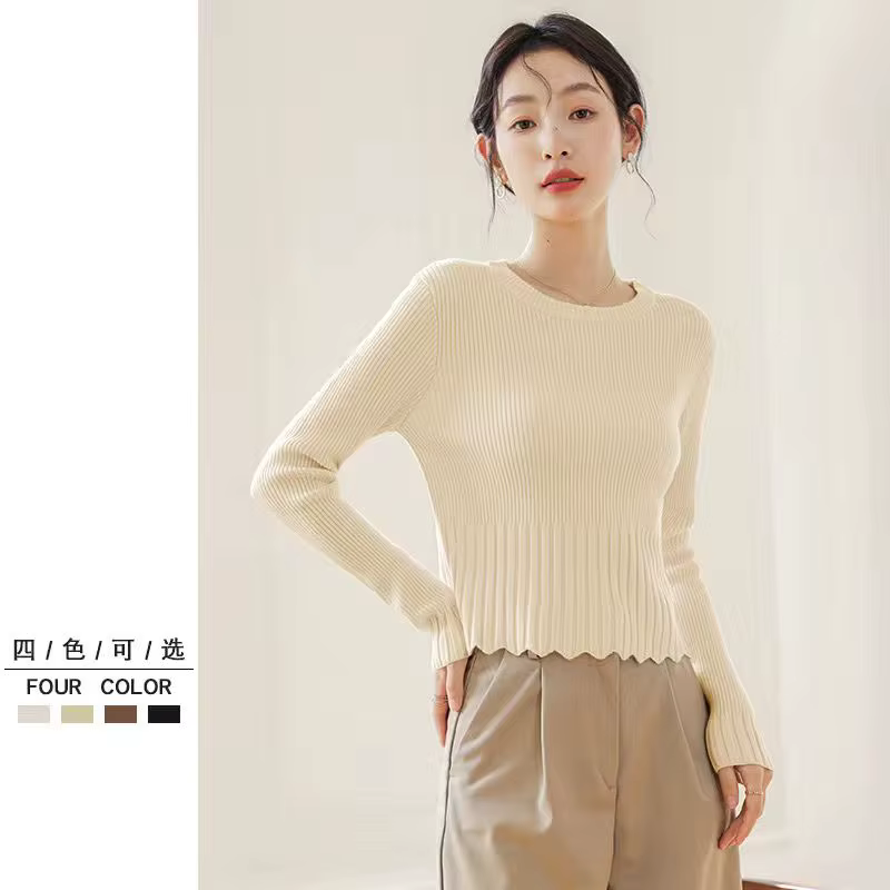 Pull à col rond pour femmes, chemise à Base tricotée Slim, nouvelle collection printemps 2025