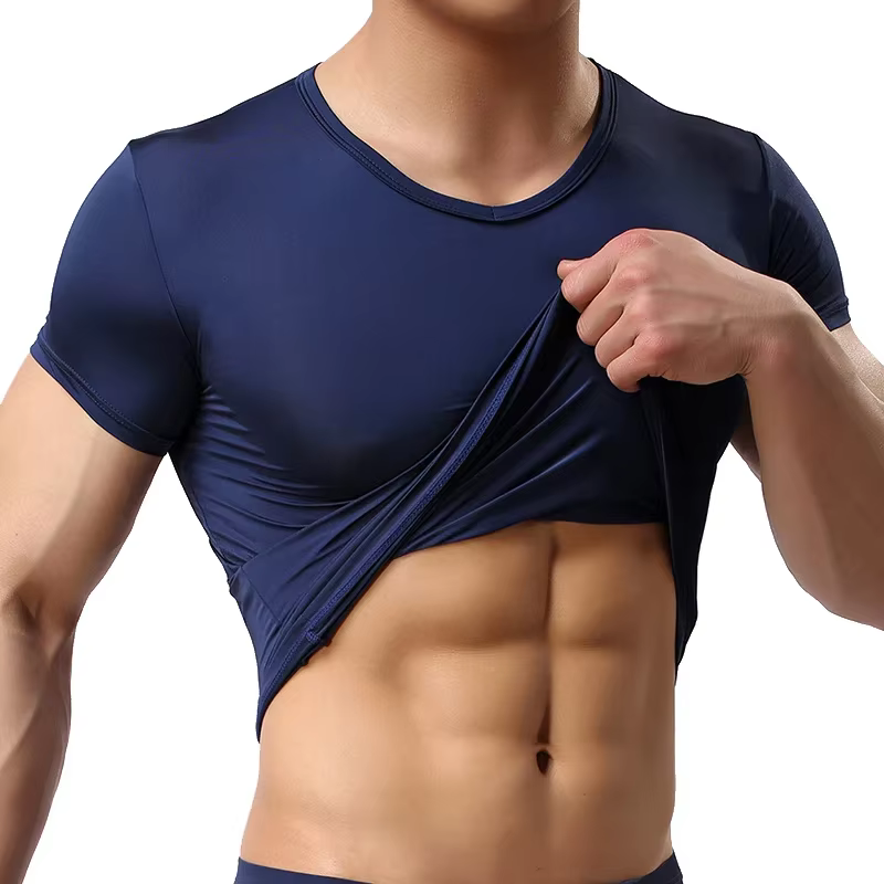 Ice InjT-Maillot de corps en nylon à manches courtes et col en V pour homme