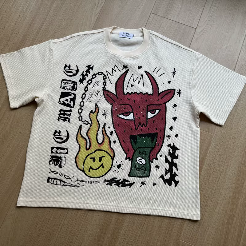 T-shirt décontracté à manches courtes imprimé dessin animé gaufré