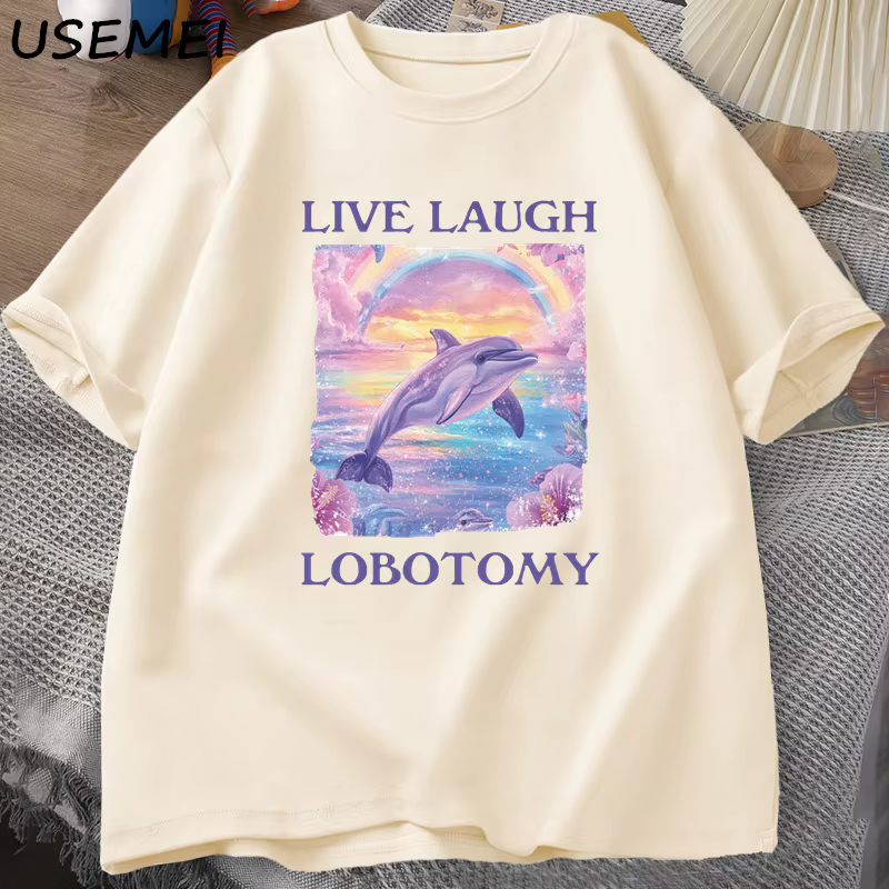 Live Laugh lobotomie T-shirt hommes drôle dauphin Meme
