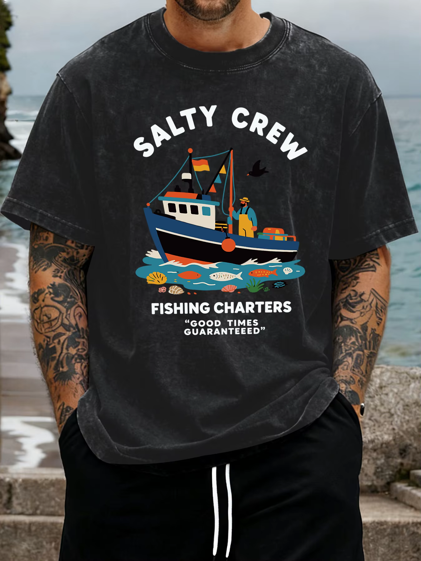 T-shirt vintage délavé Salty Crew Fishing Charters pour hommes
