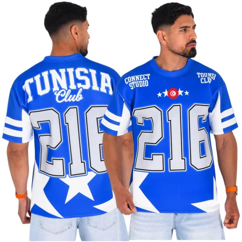 T-shirt unisexe de la collection nationale de la Tunisie 2026 à manches courtes avec grand imprimé étoile à cinq