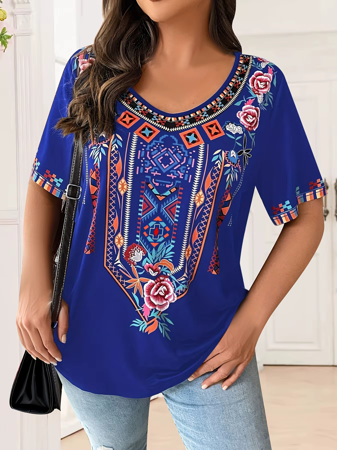 Grande taille femmes T-Shirt Boho Harajuku imprimé graphique été à manches courtes décontracté hauts rue mode