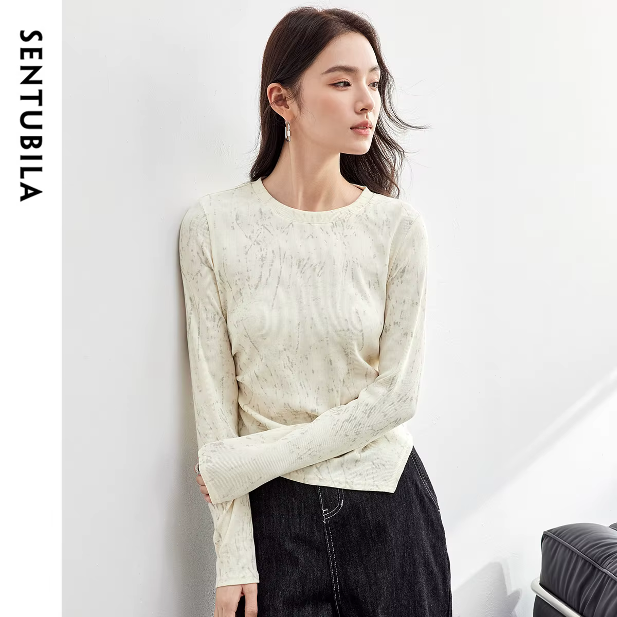T-shirt en coton imprimé SENTUBILA pour femme