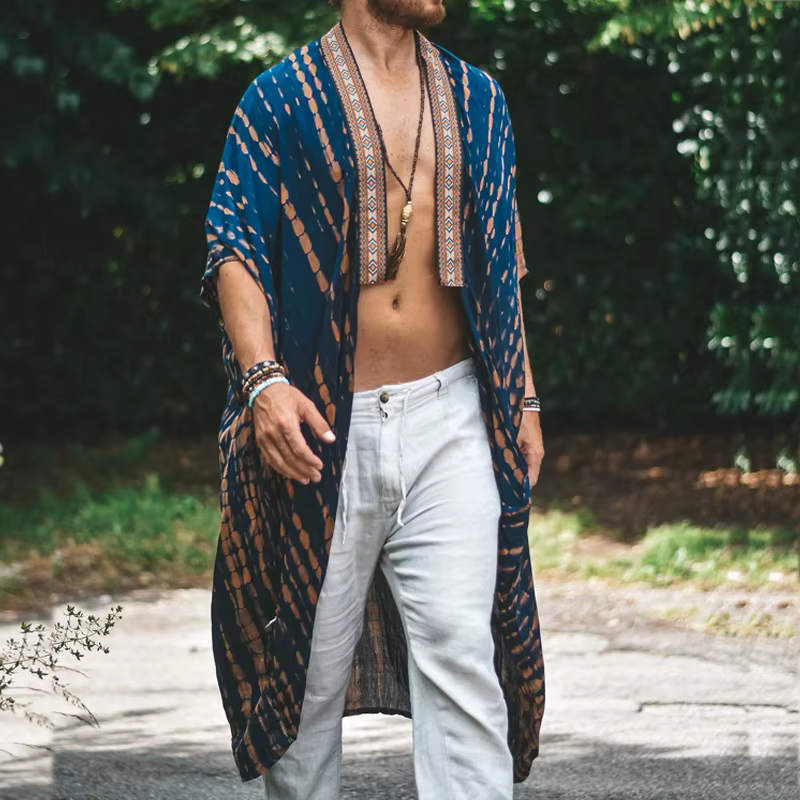 Hommes demi manches chemises de plage vêtements 2025 été Boho impression 3D Blouse Vintage basique surchemise mâle décontracté longue Trench hauts nouveau