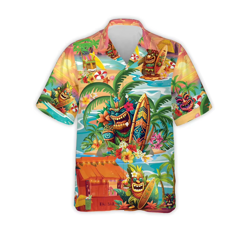 Chemise Tiki Hawaïenne Imprimée en 3D pour Homme