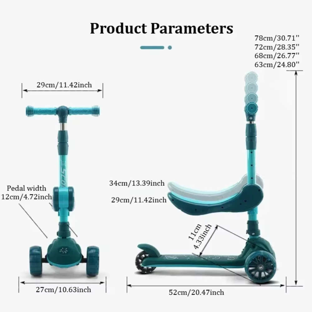 Trottinettes 2 en 1 pour enfants, trottinette à 3 roues pour garçons et filles, hauteur et siège réglables, pont antidérapant, assis ou sur pied, avec frein