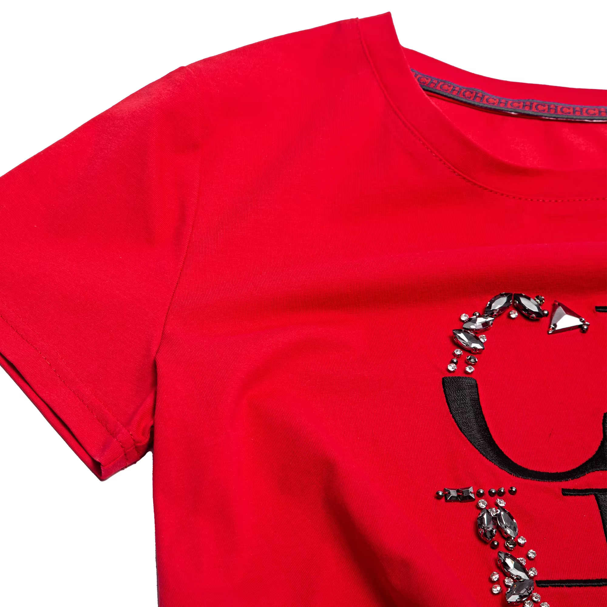 T-shirt pour femme CHCH, mode, broderie à la main, haut décontracté à col rond