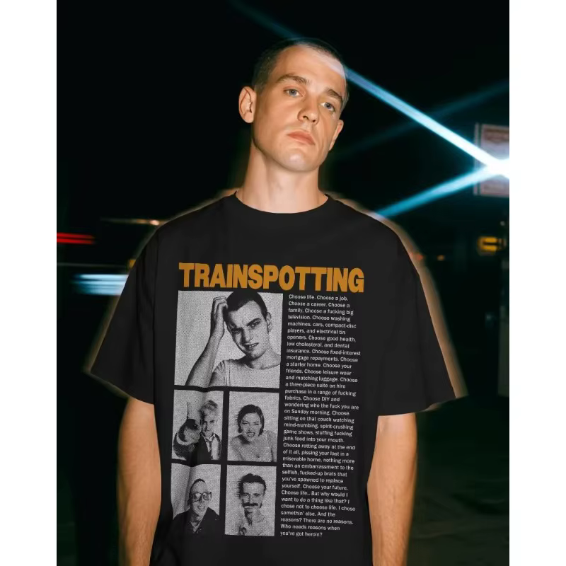 Trainspotting Choose Life Shirt - T-shirt en coton ample et respirant avec affiche de film culte des années 90