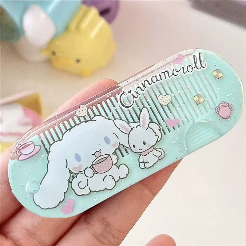 Peigne pliant inspiré de Kuromi, brosse à cheveux compacte avec miroir, personnage d'anime Kawaii, démêlant, pour femmes, cadeau de voyage, vente en gros