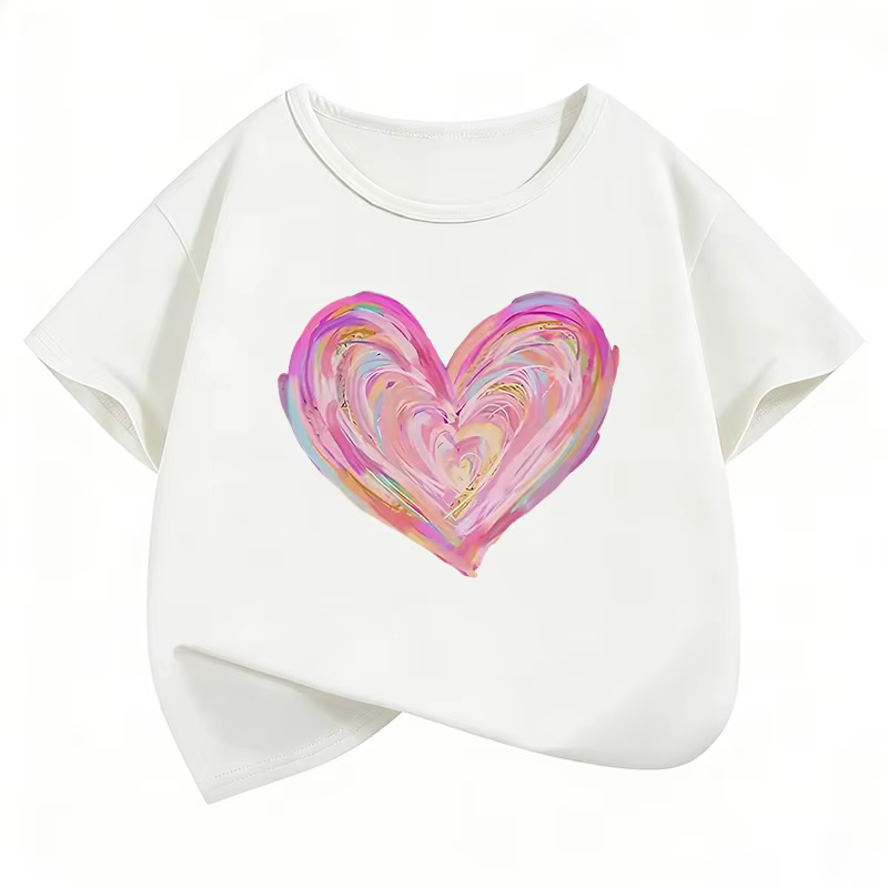 T-shirts amusants imprimés avec un design artistique en forme de cœur coloré
