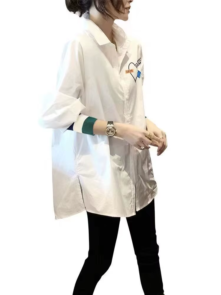 Chemisier blanc ample à manches longues pour femme