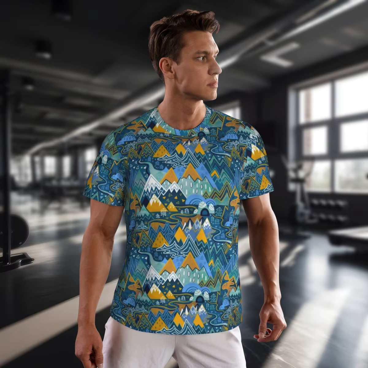 T-shirt de course rétro Maximalist Mountain Maze pour hommes