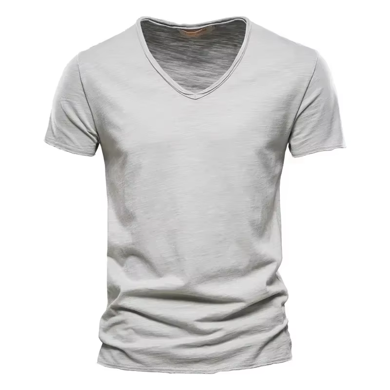 Nouveau T-shirt Homme 2026 à Col V Manches Courtes Couleur Unie – Hauts pour Hommes