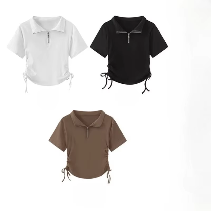 T-shirt polo pour femme à demi-zip