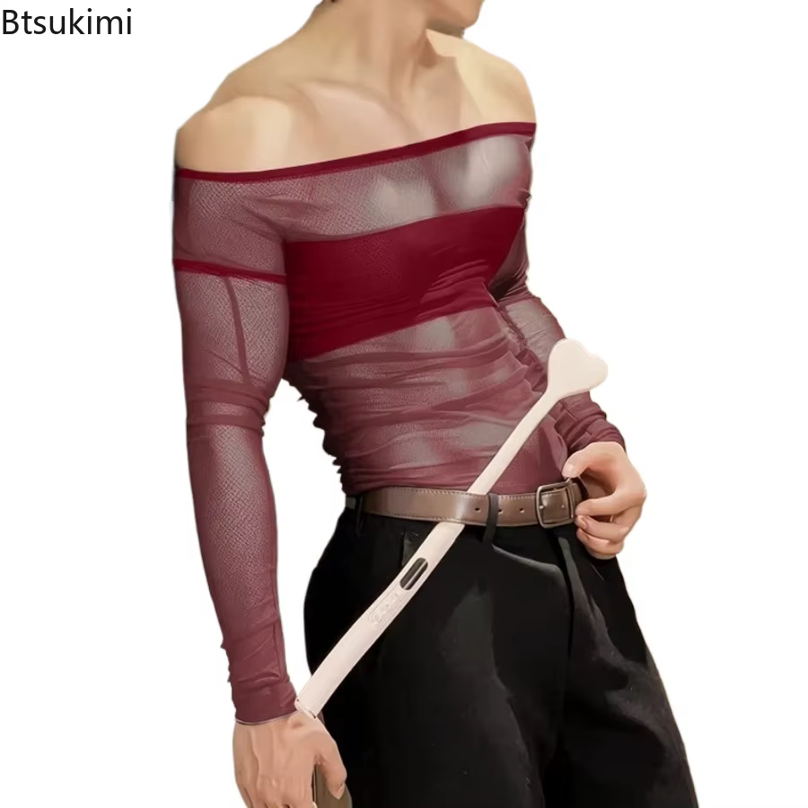Nouveau T-shirt transparent en maille pour homme