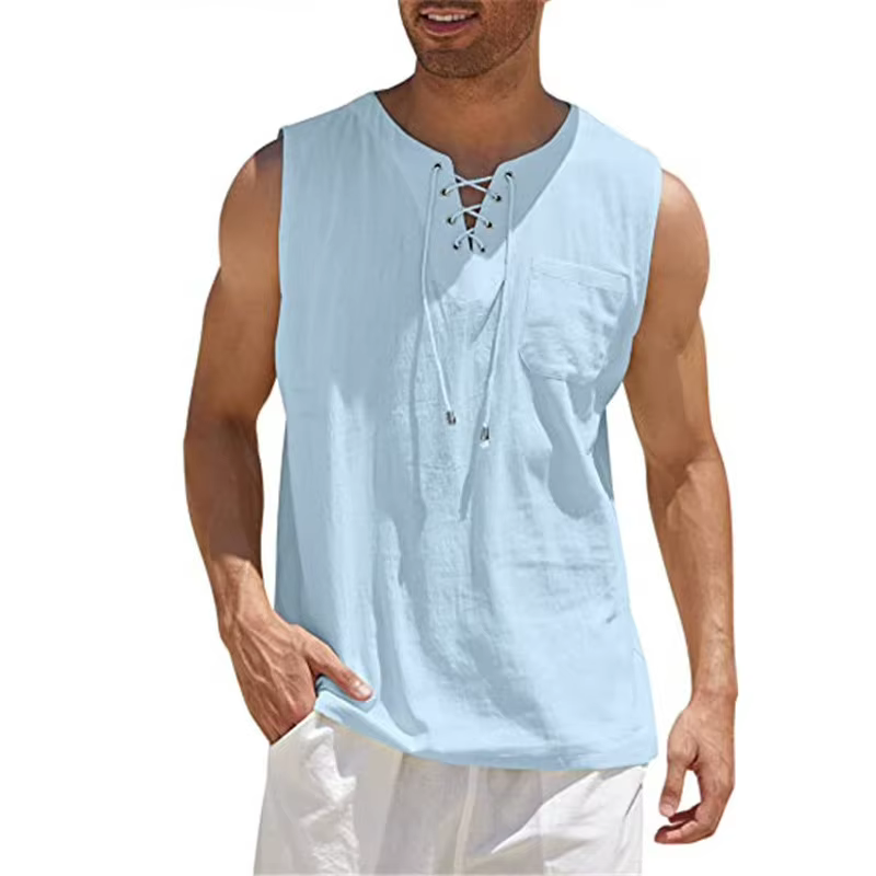 Nouveau débardeur homme 2026 – T-shirt pull décontracté à col lacé pour homme