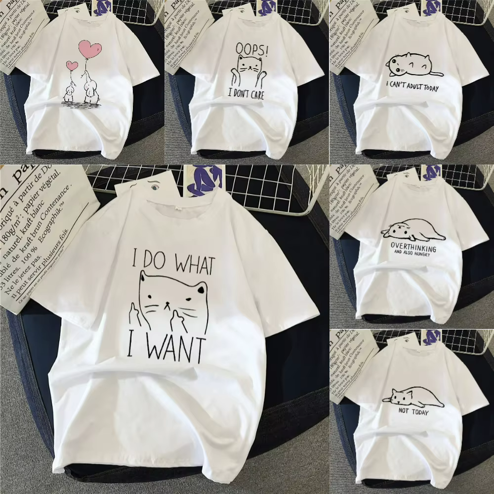 Femmes T-Shirt dessin animé chat groupe imprimé
