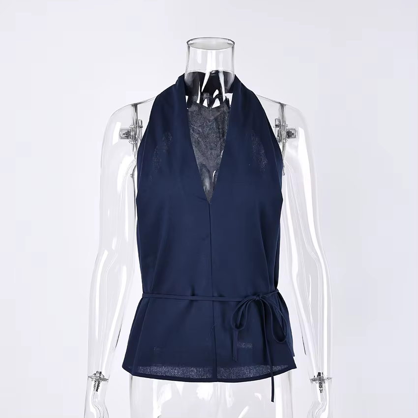 Linad Street Chic Débardeur Halter Bleu Marine pour Femme