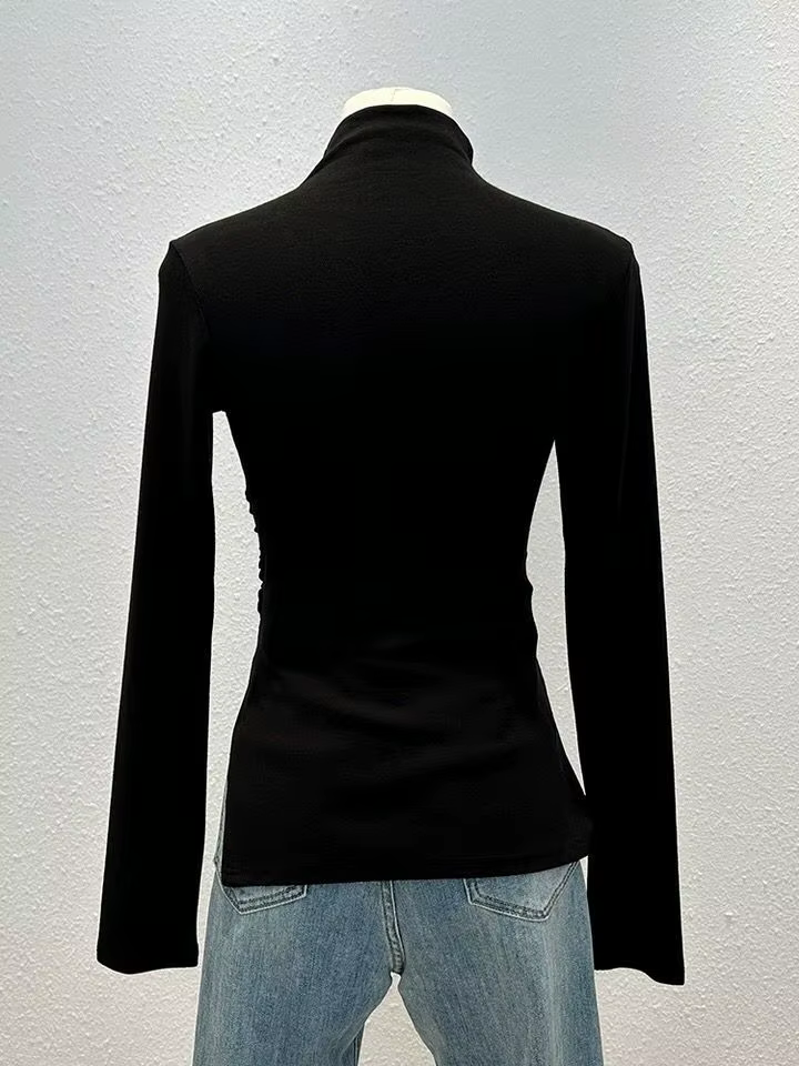T-shirt à manches longues et col mi-haut pour femme
