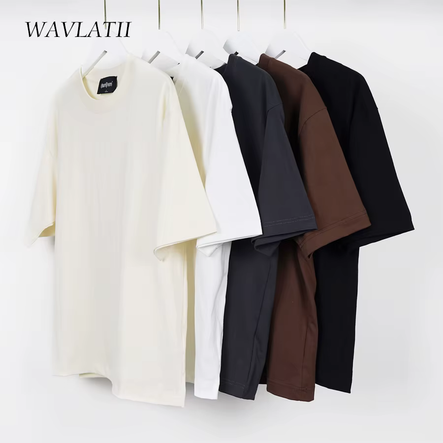 WAVLATII surdimensionné été t-shirts pour femmes hommes marron décontracté femme coréen Streetwear