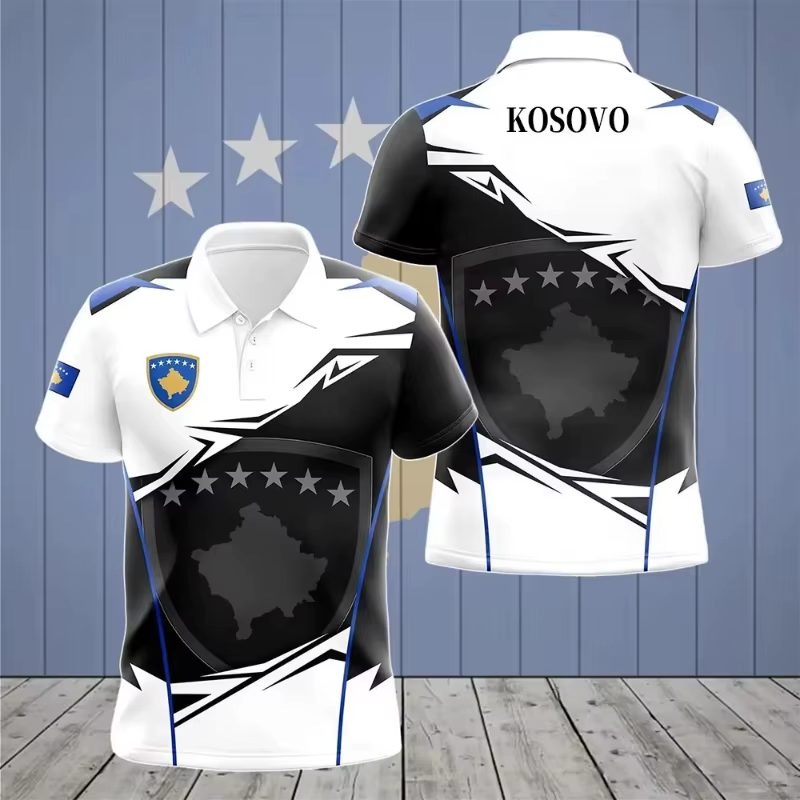 Polo graphique drapeau national du Kosovo pour hommes et femmes