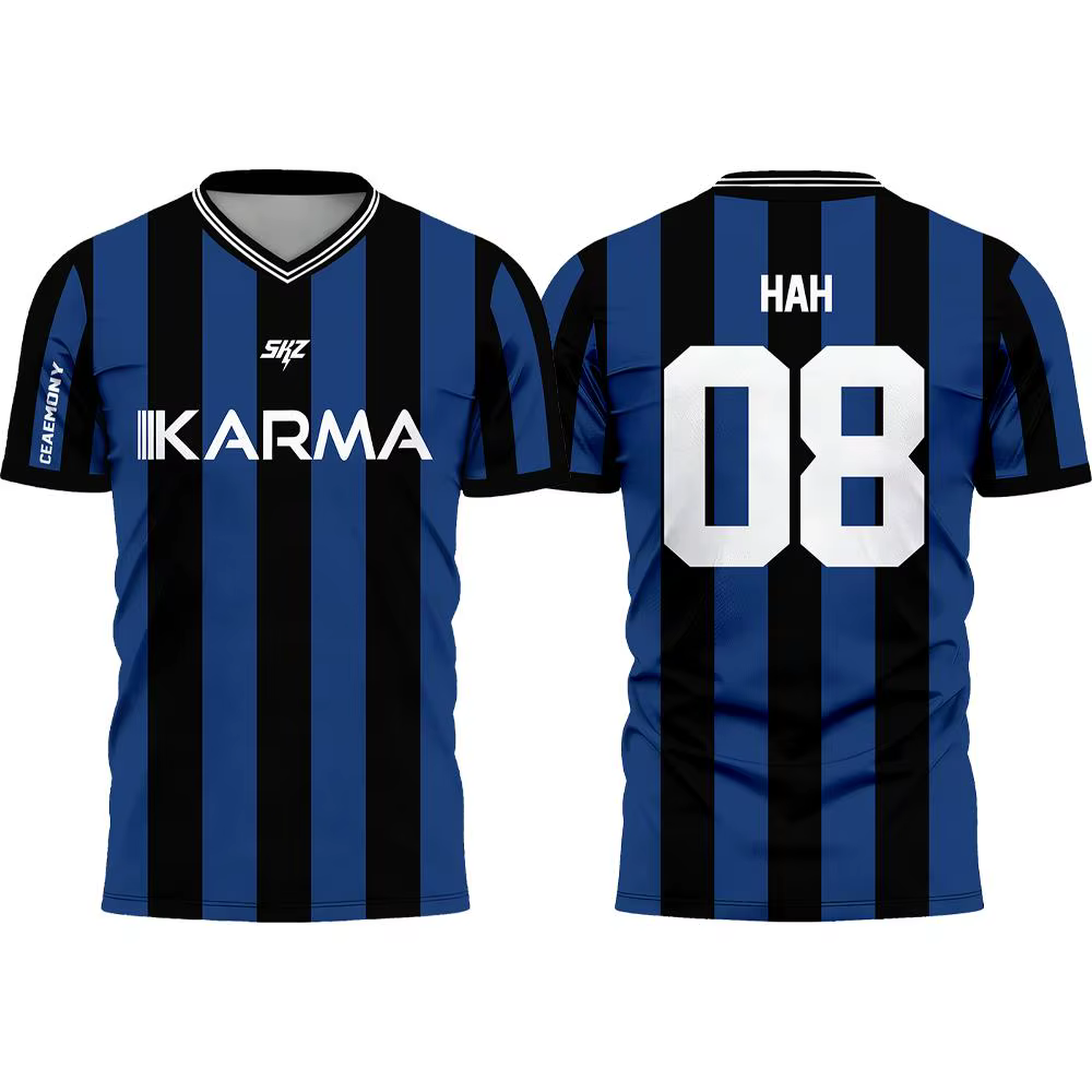 Maillot de football Karma SKZ Hyunjin, t-shirt adapté aux hommes et aux femmes, tissu 3D à séchage rapide, vêtements d'entraînement sportifs d'été en plein air