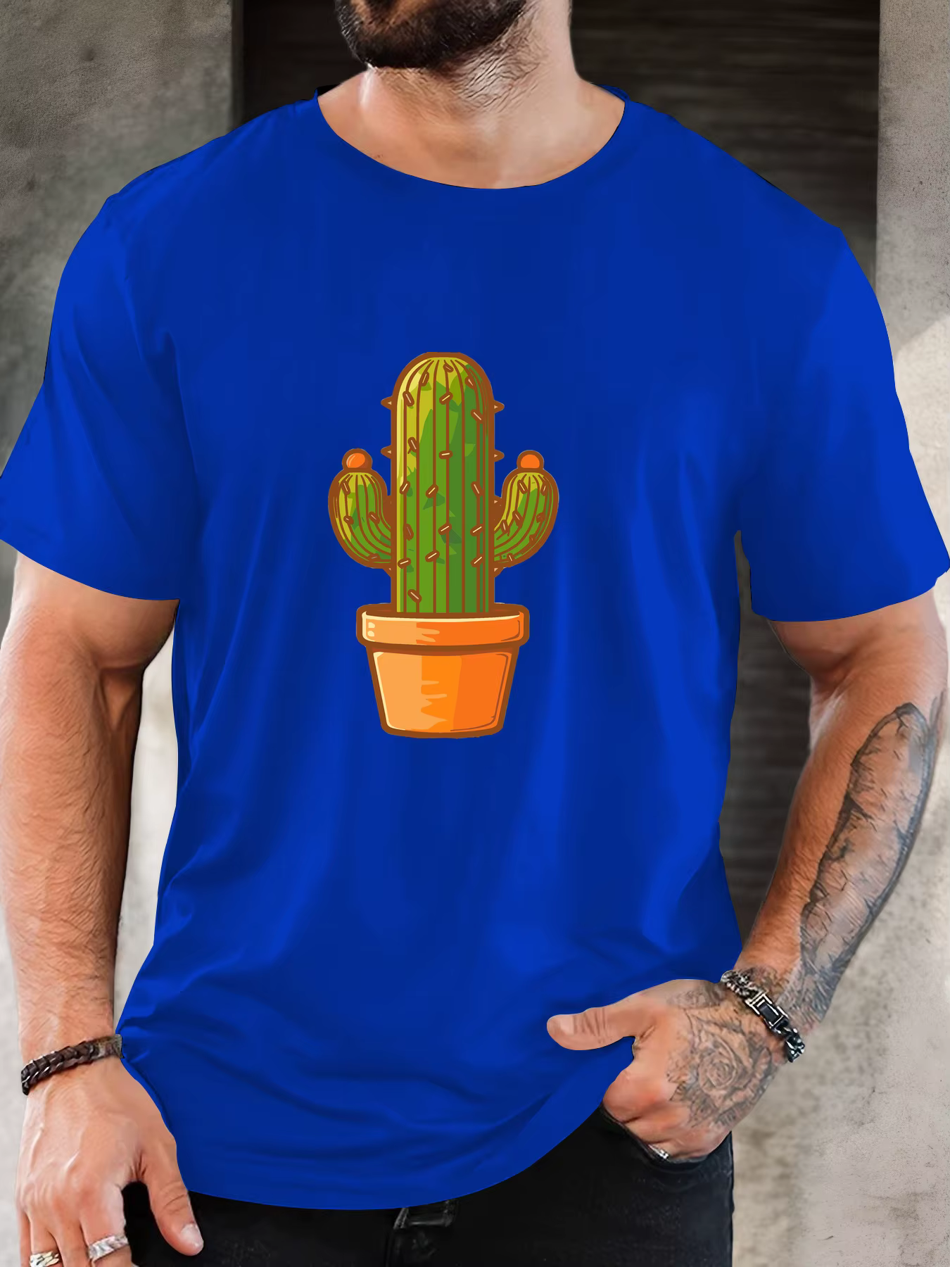 T-Shirt homme 2025 nouveauté mignon Cactus graphique Vibrant vert et Orange imprimé haut élégant quotidien décontracté