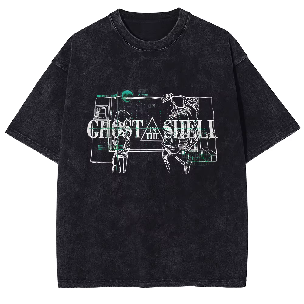 Ghost in the Shell Manga imprimé T-shirt pour hommes femmes vêtements Vintage lavé surdimensionné