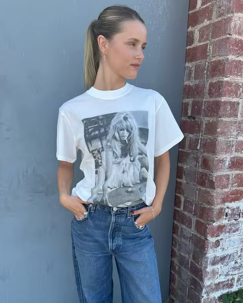 T-shirt blanc imprimé graphique femmes col rond manches courtes 2025 coton été